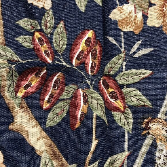 Lee Jofa Fabric CEYLON Indigo Blue Linen Birds Floral New Remnant Navy Tan - Picture 3 of 7